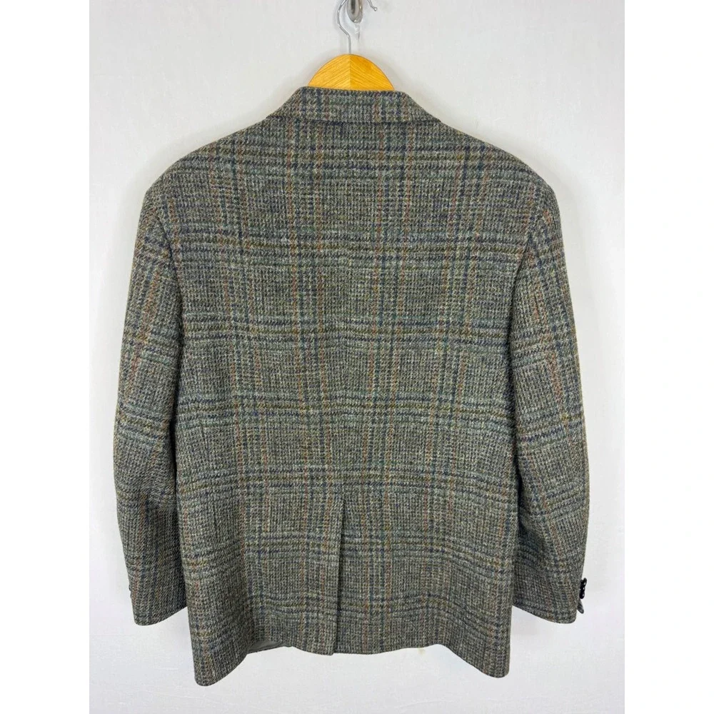 Harris Tweed Mens 40 Regular Glen Plaid Wool Blazer Jacket Green Brown Scotland
